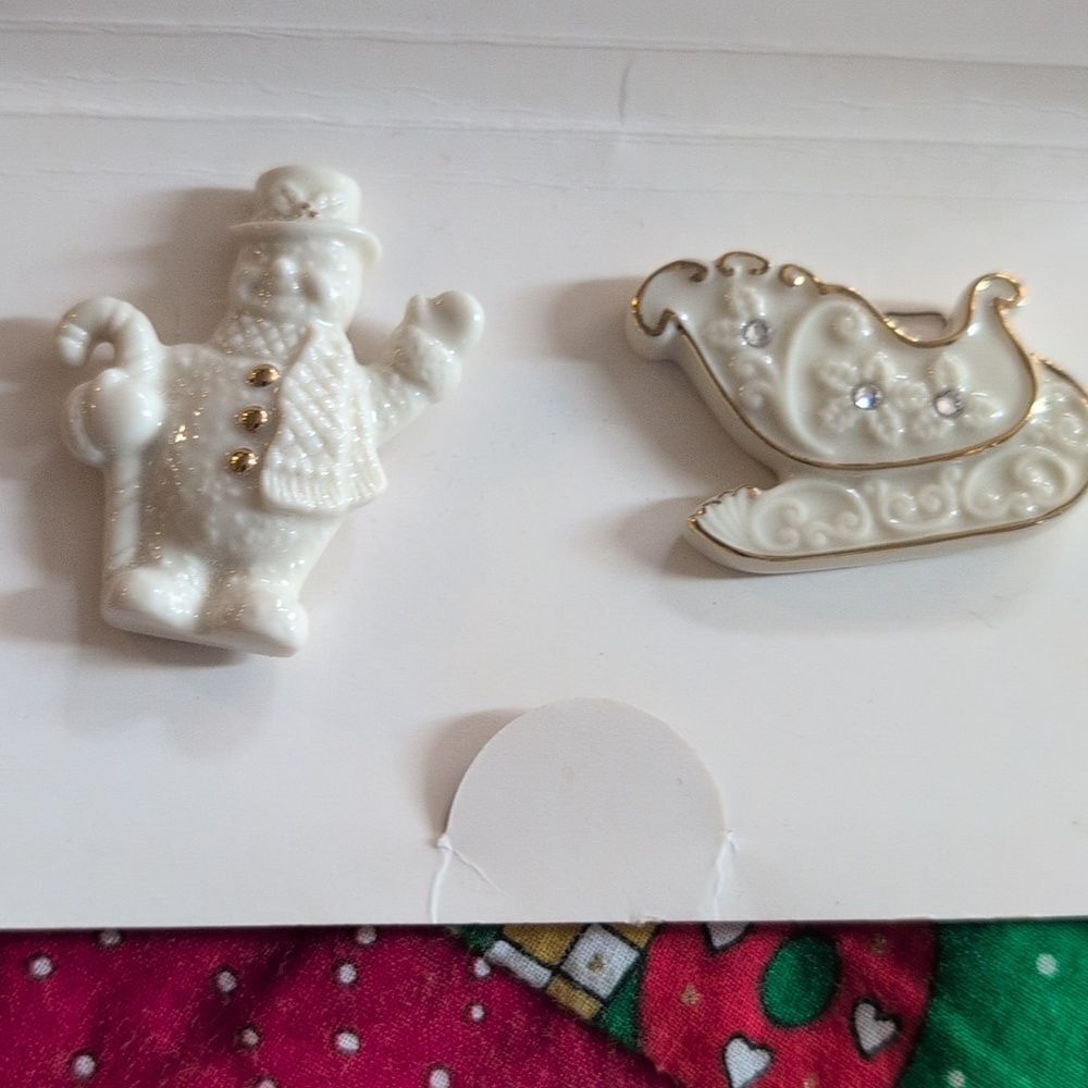 Lenox Vintage holiday Christmas‎ snowman and sled pin set NIP